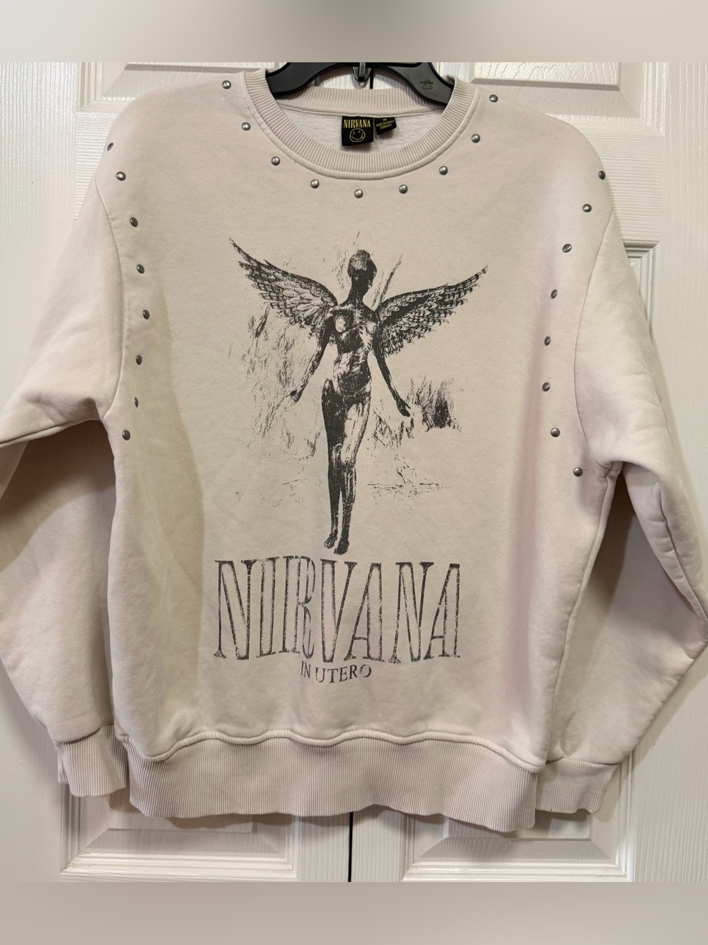 NIRVANA Cream Angel Graphic Studded Crewneck
